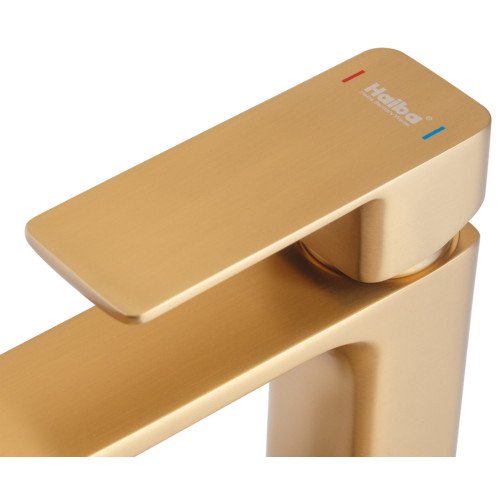 Смеситель для умывальника высокий Haiba KUBUS 001 (HIGH) BRUSHED GOLD (HB9623)