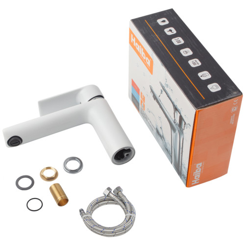 Змішувач для умивальника HAIBA ALEX 001 LONG WHITE-CHROME (HB9563)