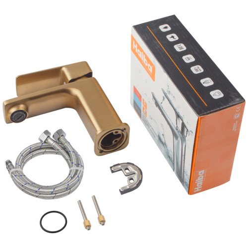 Смеситель для умывальника Haiba Kubus 001 BRUSHED GOLD (HB9622)